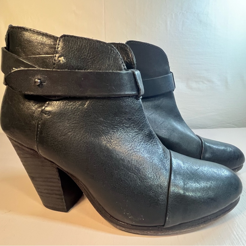 Rag & Bone Newbury Wrap Strap Leather Ankle Boots Black Women’s 37.5